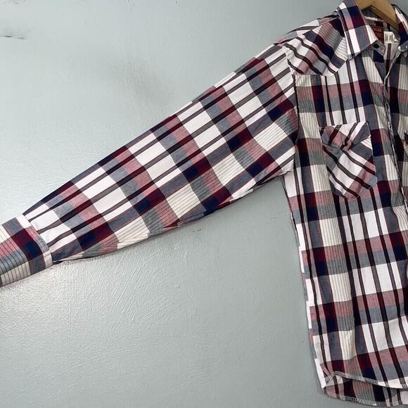 Vtg Rustler Mens Size 16 34 / 35 Pearl Snap X Long Tails Western Shirt Cowboy - Picture 3 of 10